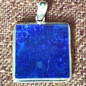 1.5'' Stunning Vintage 925 Sterling Silver Genuine Lapis Lazuli Pendant
